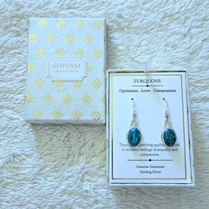 Shivam Oval Shaped Turquoise With Gold💛 Veins Earrings - NIB
